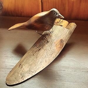 Hand Carved Wood Bird Signed 1978 Old Forge NY